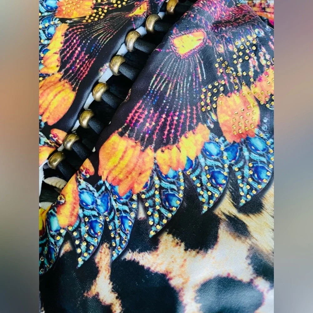 Sexy one piece swimsuit women size S + beads and back buckle *has a small hole